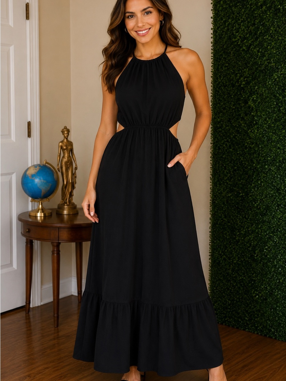 Rolla Coster Black Halter Backless Maxi Dress